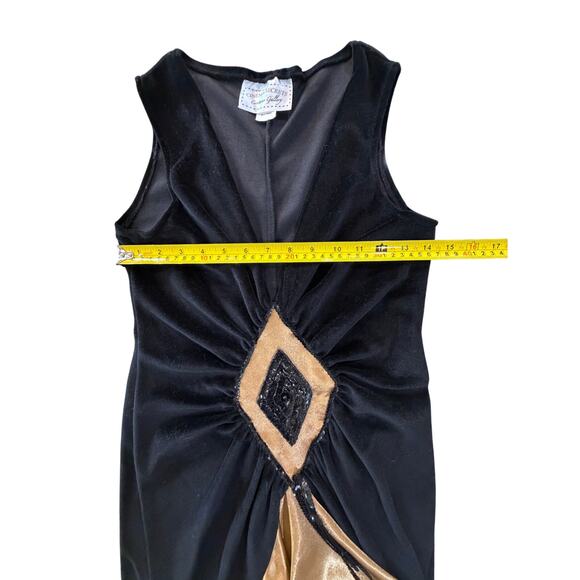 Vintage Roaring 20's Flapper Great Gatsby Black Velvet Gold Dress SZ XS Cosplay - Picture 11 of 16